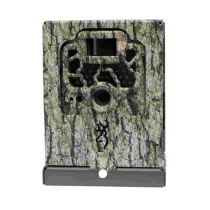 Camouflage trail camera with bark pattern design.