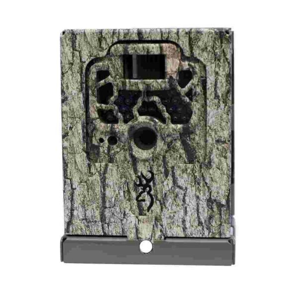 Camouflage trail camera with bark pattern design.