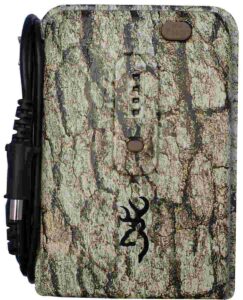 Camouflage-patterned outdoor device with Browning logo.