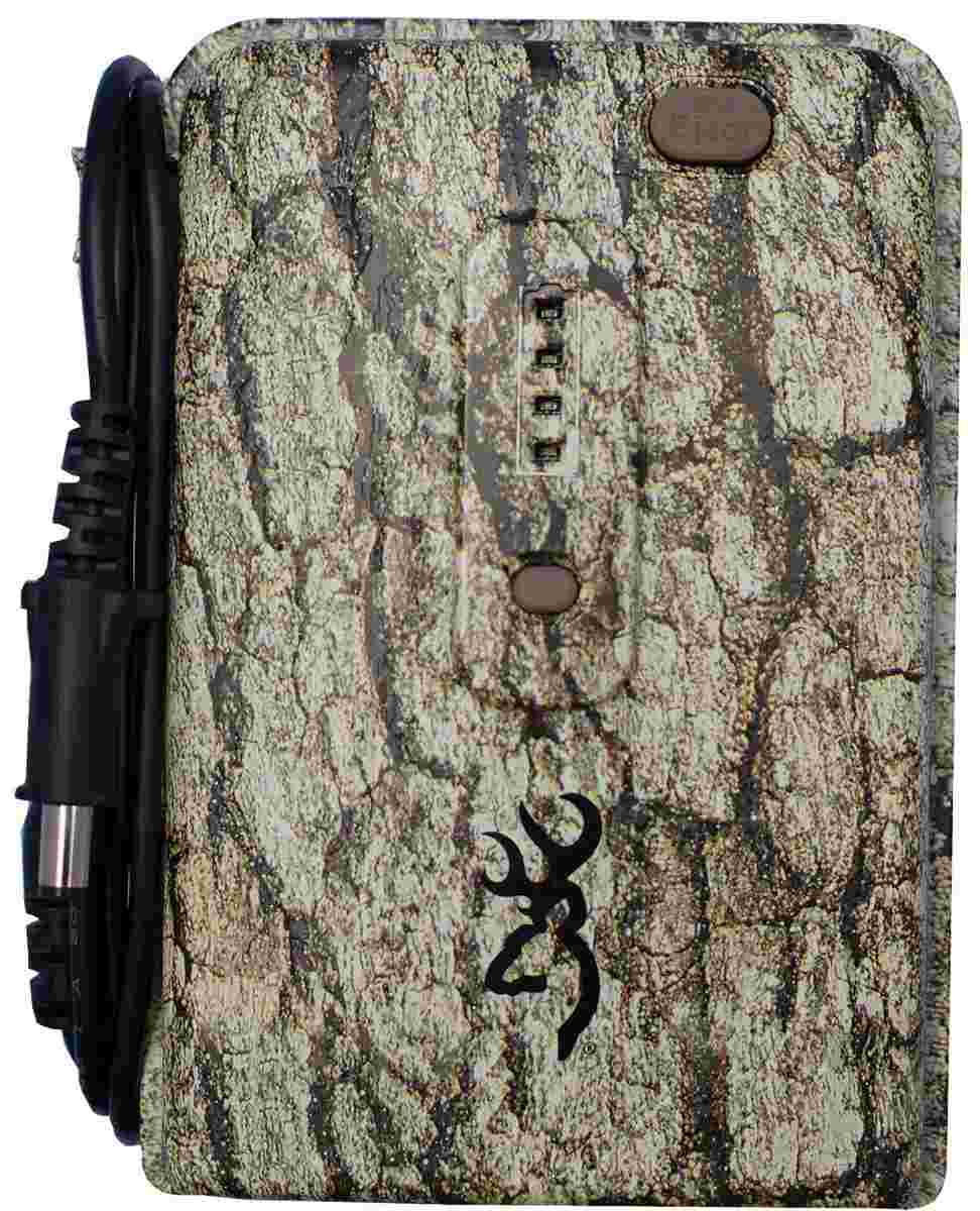 Camouflage-patterned outdoor device with Browning logo.