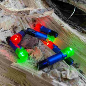 Colorful LED lights on wooden surface