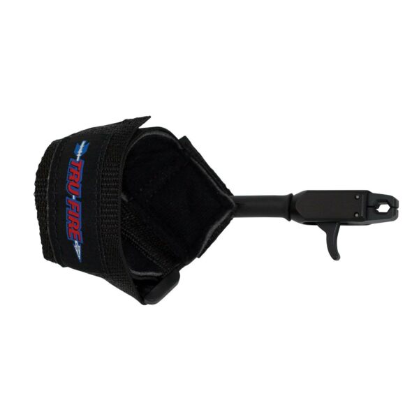 Archery release aid with adjustable wrist strap.