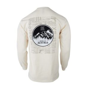 Long-sleeve shirt with Austria mountain graphic.