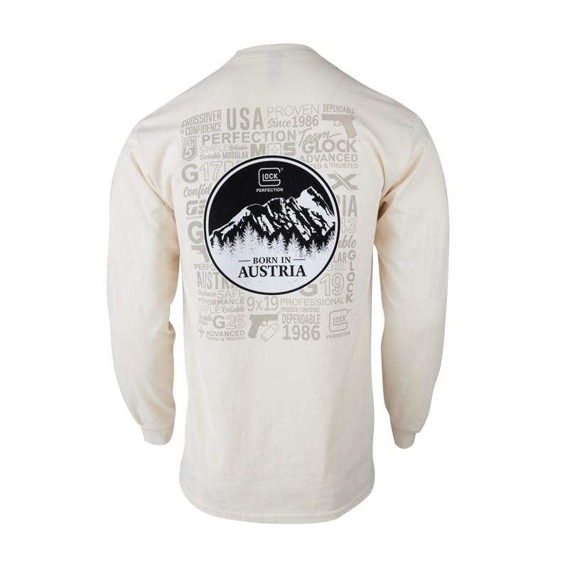 Long-sleeve shirt with Austria mountain graphic.
