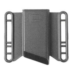 Black plastic utility clip, rectangular shape.