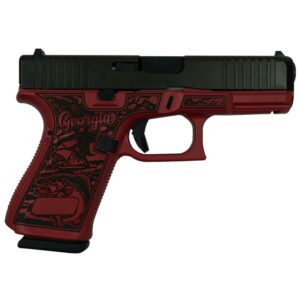 Decorative gun with Georgia engraving, black and red design.