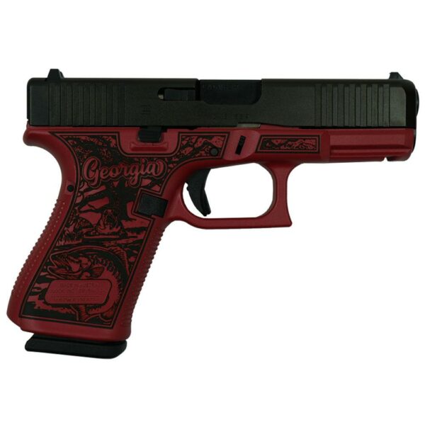 Decorative gun with Georgia engraving, black and red design.