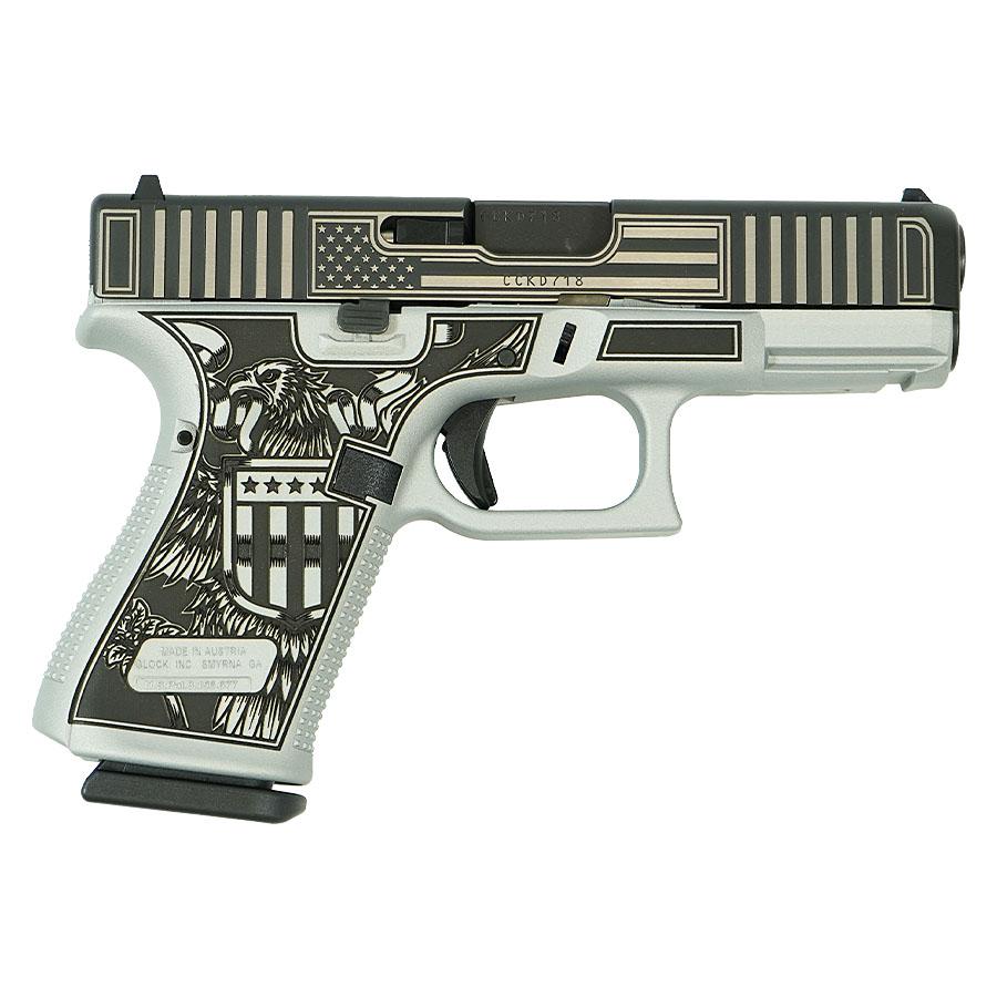 Customized gun with American flag design.