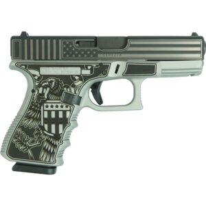 Custom-designed handgun with American flag and eagle.