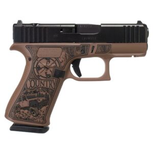 Custom engraved handgun with detailed artwork.