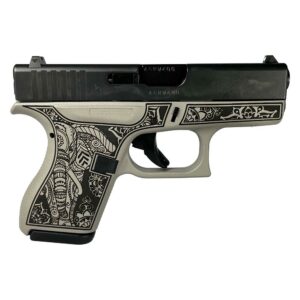 Decorative engraved pistol showcasing intricate designs.