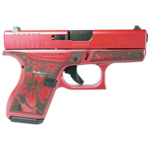 Red pistol with floral patterns and black accents.