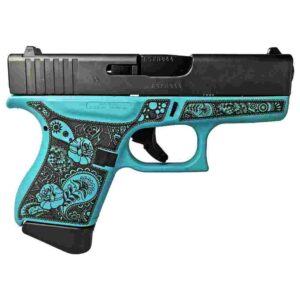 Decorative turquoise handgun with floral design