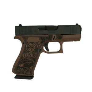 Decorative handgun with detailed engraved grip.