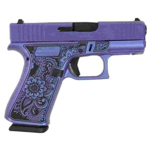 Purple decorated handgun with floral design.