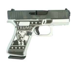 Custom pistol with political design and text.