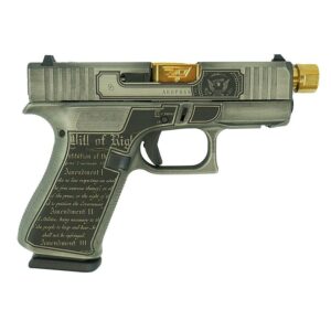 Glock pistol with decorative engravings.