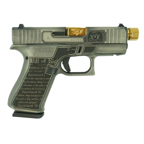 Glock pistol with decorative engravings.