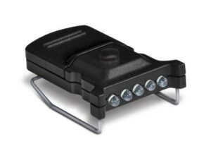 Black 5-LED cap light for hands-free lighting.
