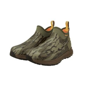 Camouflage slip-on boots with pull tabs.