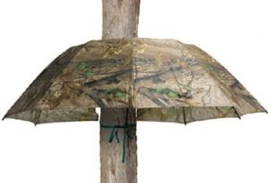 Camouflage hunting blind setup on tree