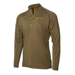 Brown long-sleeve outdoor shirt with quarter zip.