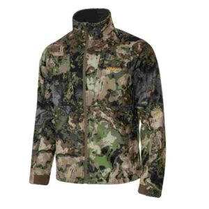 Camouflage-patterned outdoor jacket front view