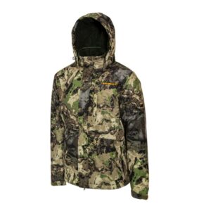 Camouflage hooded jacket on white background