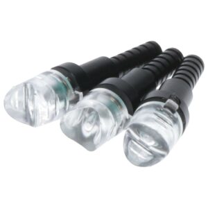 Three transparent LED bulbs close-up