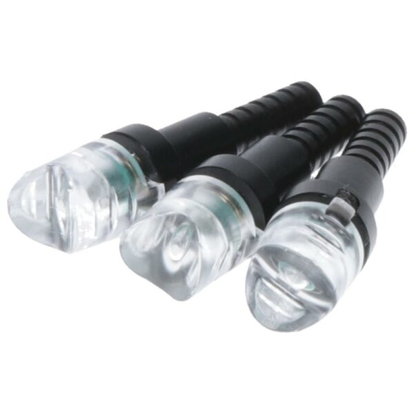 Three transparent LED bulbs close-up