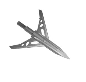 Stainless steel broadhead with three razor-sharp blades.