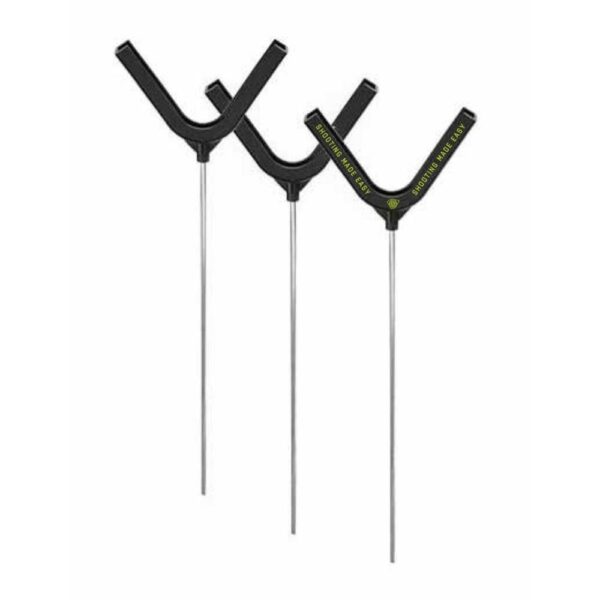 Three shooting rests with metal poles.