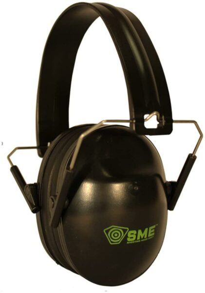 Black noise-canceling earmuffs with SME logo.