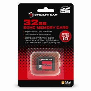 32GB SDHC memory card packaging.