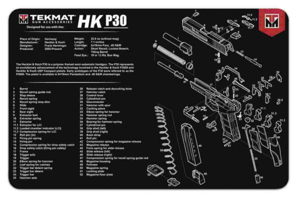 Exploded view of HK P30 firearm parts