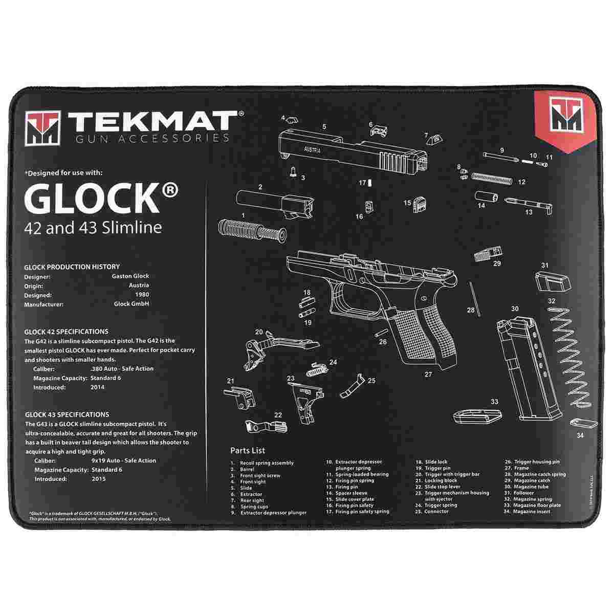 TekMat gun accessories Glock 42/43 schematic mat.