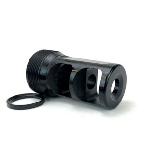 Black metal engine part with circular openings