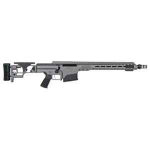 Modern precision rifle on white background.