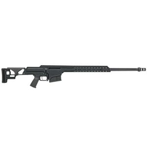 Long rifle with a black chassis design