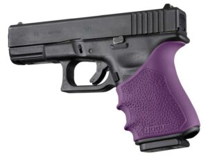 Purple-grip handgun, Glock 19 pistol.