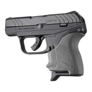 Black semi-automatic pistol with textured grip.