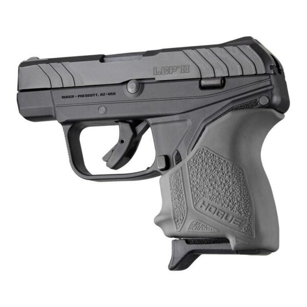 Black semi-automatic pistol with textured grip.