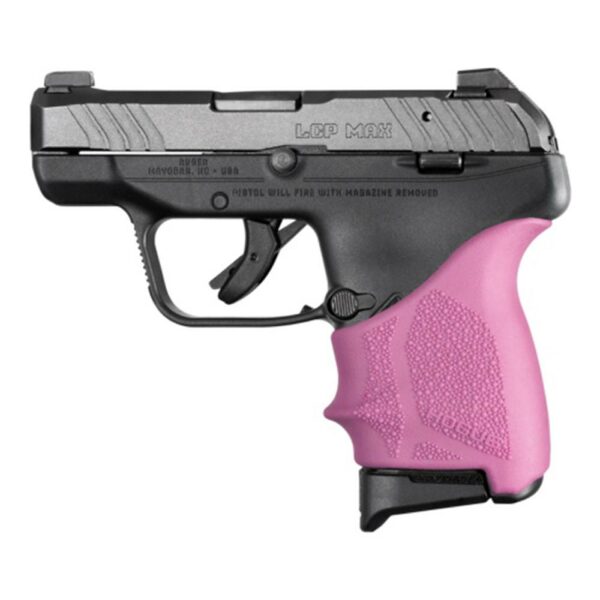 Handgun with pink grip, Ruger LCP MAX pistol.