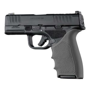 Black handgun with textured grip