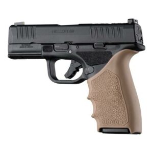 Black and tan handgun with textured grip