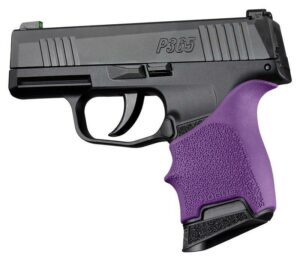 Purple-grip handgun with P365 markings.