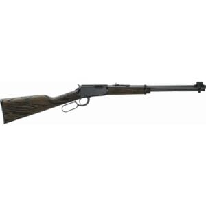 Lever-action rifle with wooden stock and metal barrel.