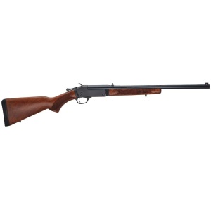 Single-shot rifle with wooden stock and black barrel.
