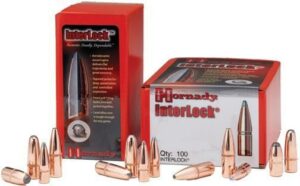 Hornady InterLock bullet packaging and bullets displayed.