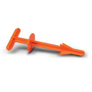 Orange plastic fence post hole cleaner tool